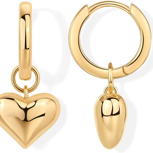 14K Gold Plated Sterling Silver Posts Charm Huggie Earrings for Women | Lightwei - Picture 1 of 6